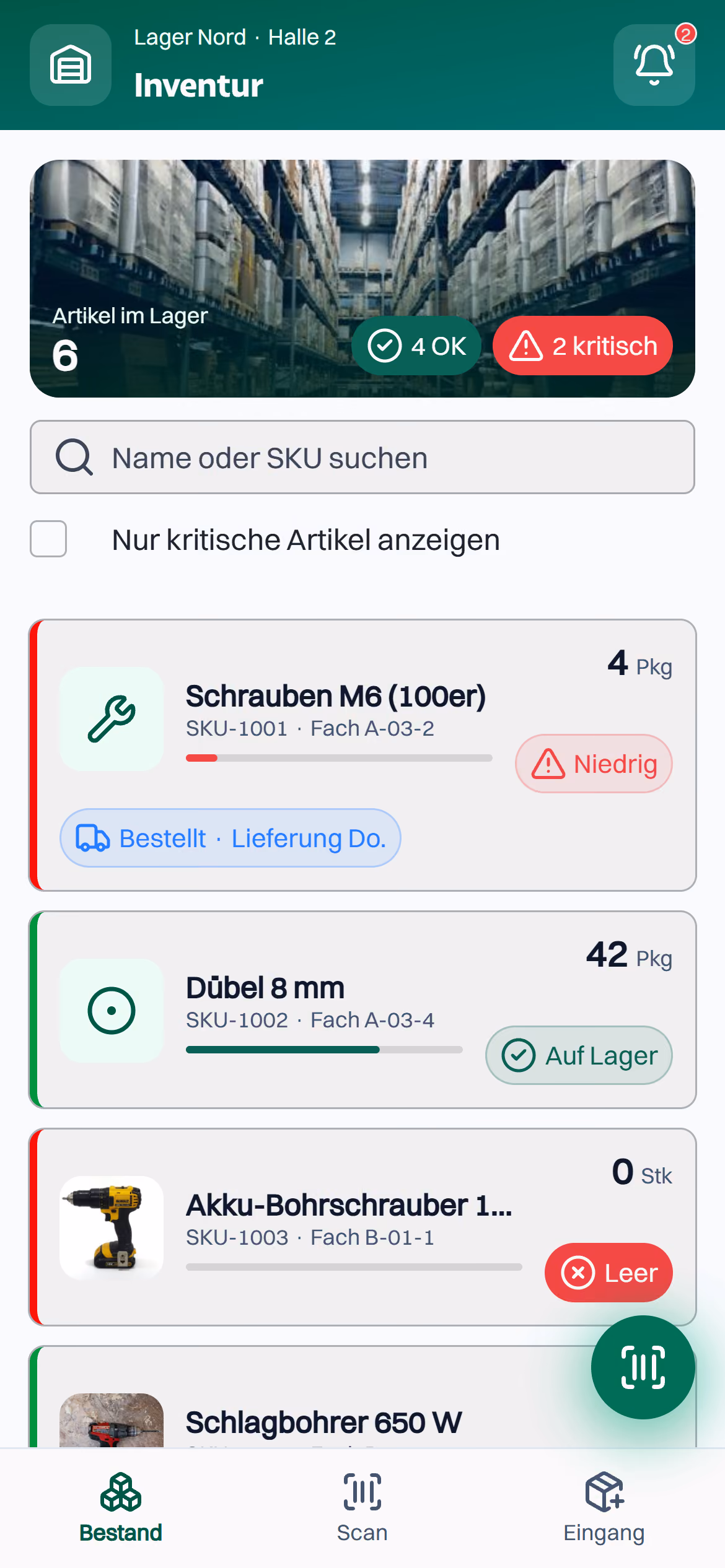 Beispiel-App für die Lagerverwaltung
