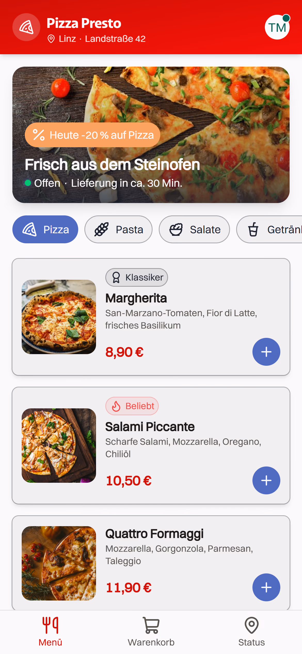 Beispiel-App eines Pizzalieferanten