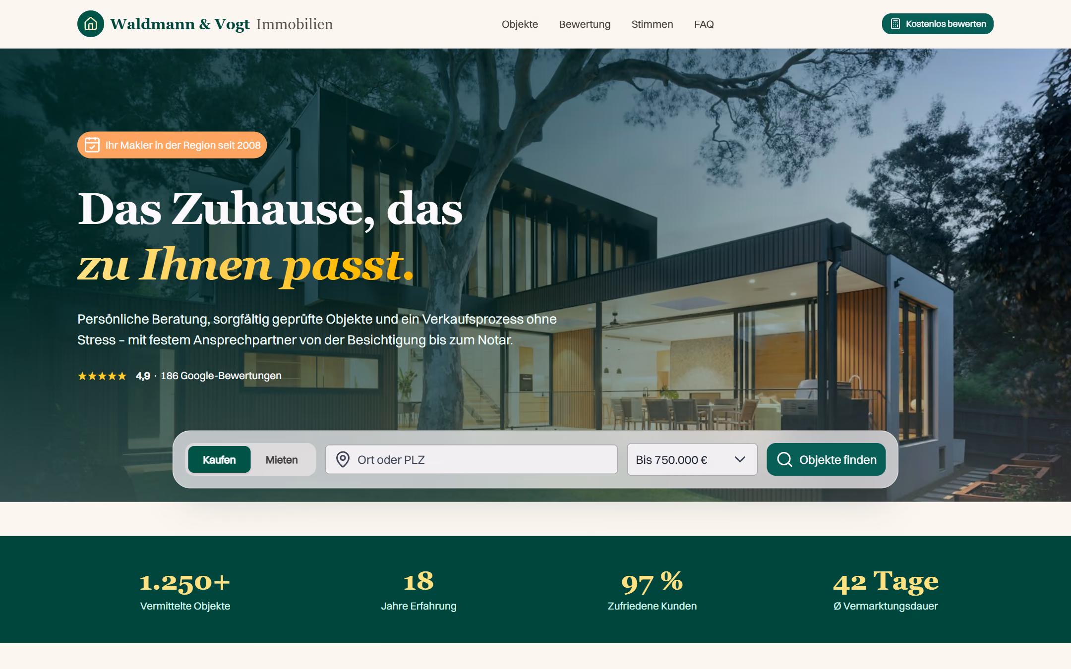 Beispiel-Webseite eines Immobilienmaklers