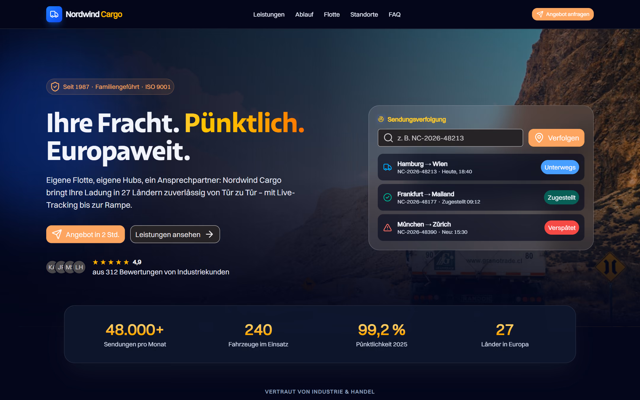 Beispiel-Webseite einer Spedition